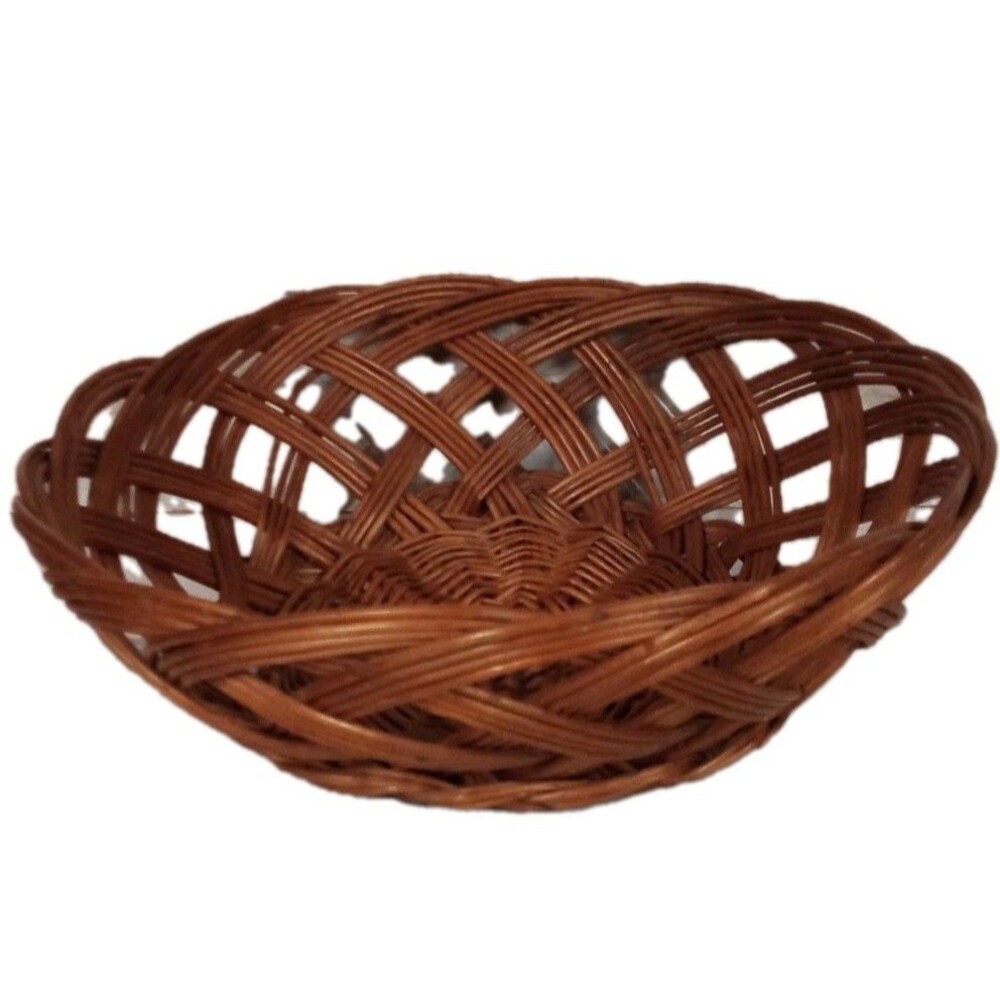 Round Wicker Dark Wood Color Basket Great For Storage Or Decor